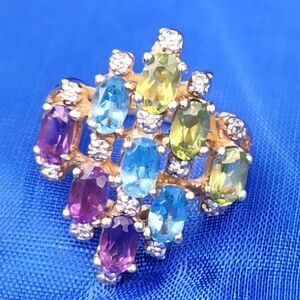 14kt gold amethyst topaz peridot  ring stamped new condition sz 4 1/2